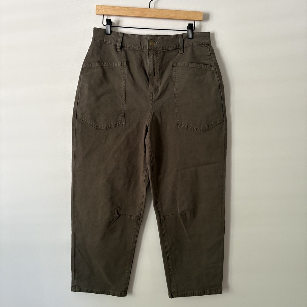 Evereve Emerson Barrel Leg Ankle Pants Olive Green Size 30 Cotton Stretch Casual